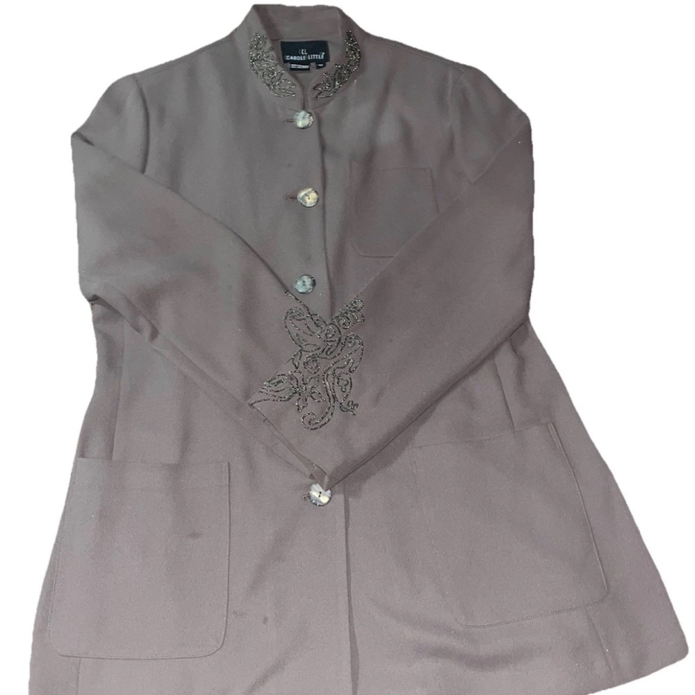 Vintage Carole Little Women’s Taupe Blazer with Beaded Embellishments Size 12